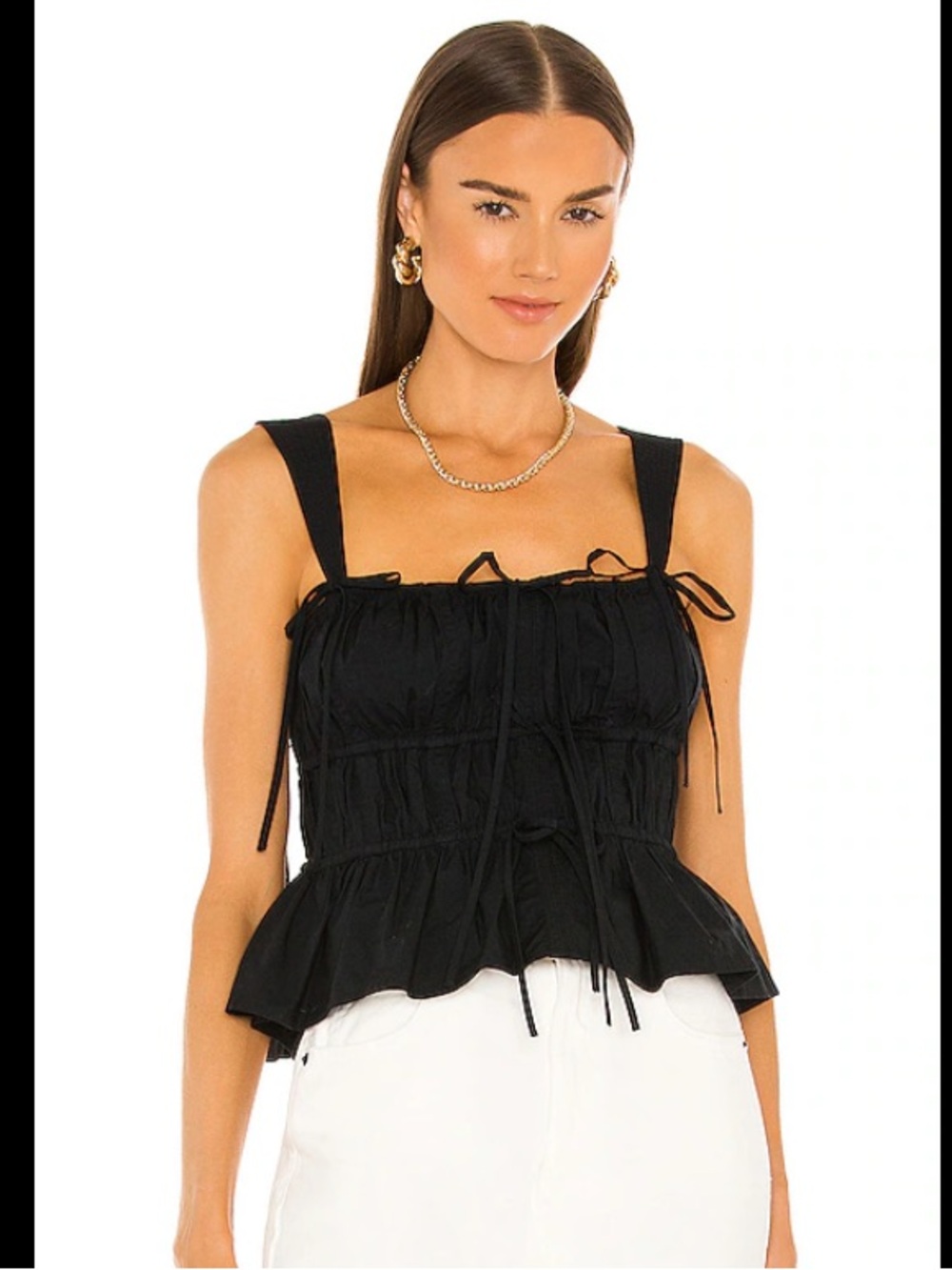 NWT A.ren black tie gathered peplum 100% cotton top tank Ulla Johnson Lulu Noir